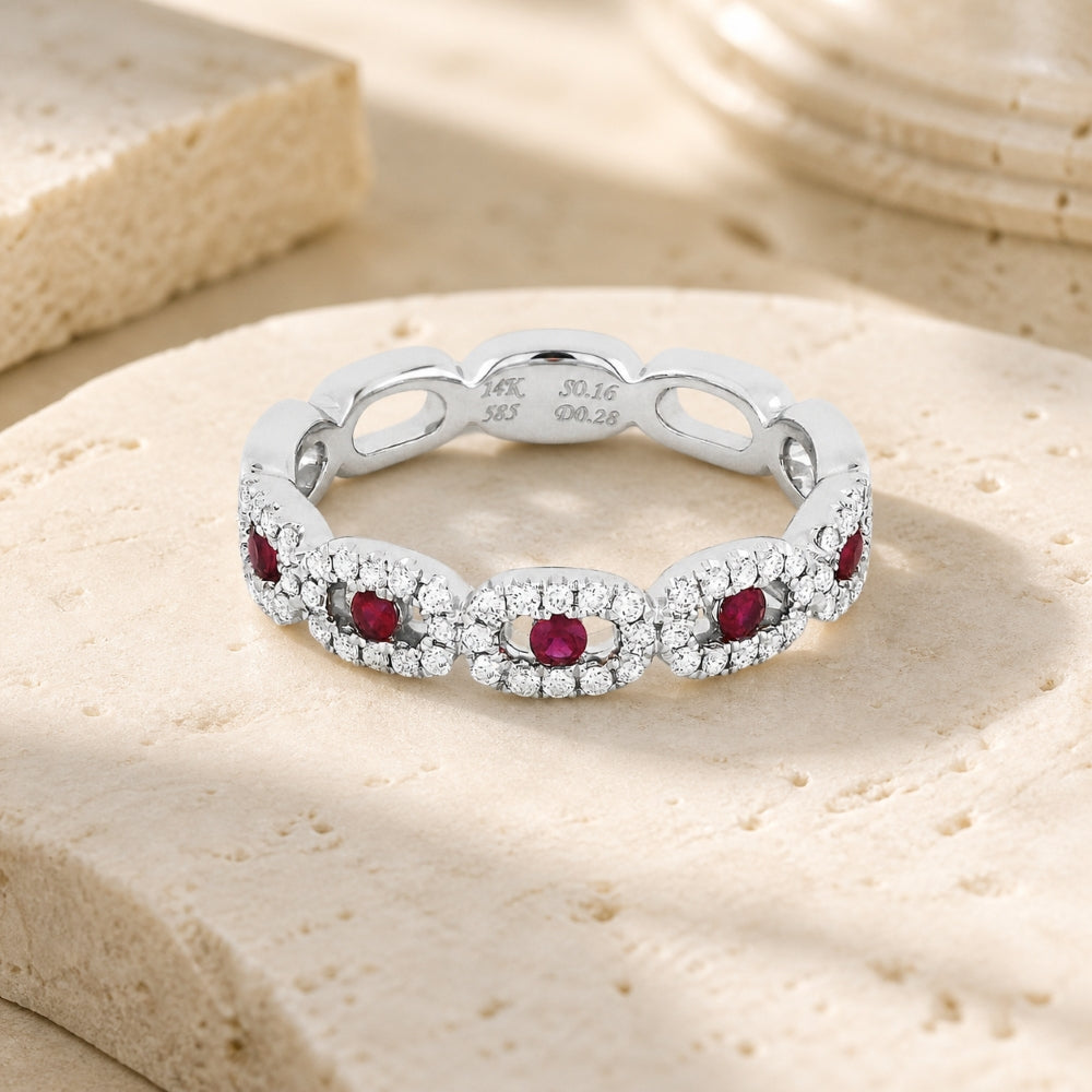 R1076 - 14K White Gold Ruby Stackable Ring
