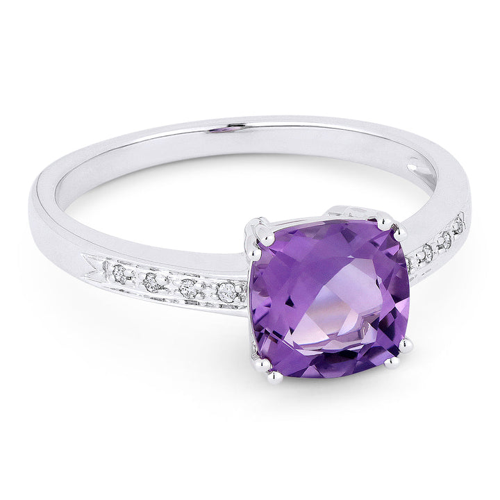 Beautiful Hand Crafted 14K White Gold 7MM Amethyst And Diamond Essentials Collection Ring