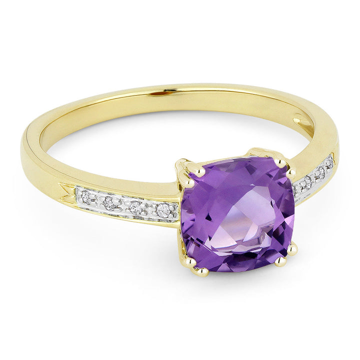 Beautiful Hand Crafted 14K Yellow Gold 7MM Amethyst And Diamond Essentials Collection Ring
