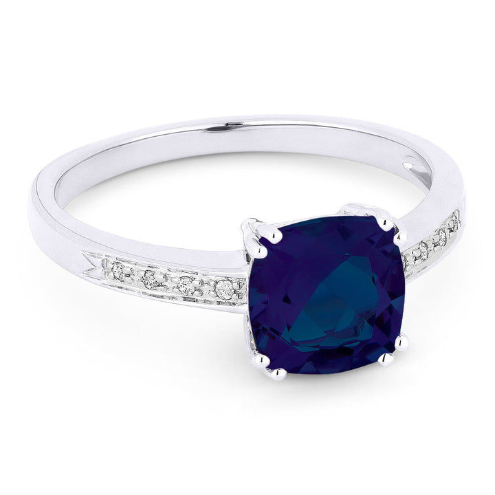 Beautiful Hand Crafted 14K White Gold 7MM Created Sapphire And Diamond Essentials Collection Ring