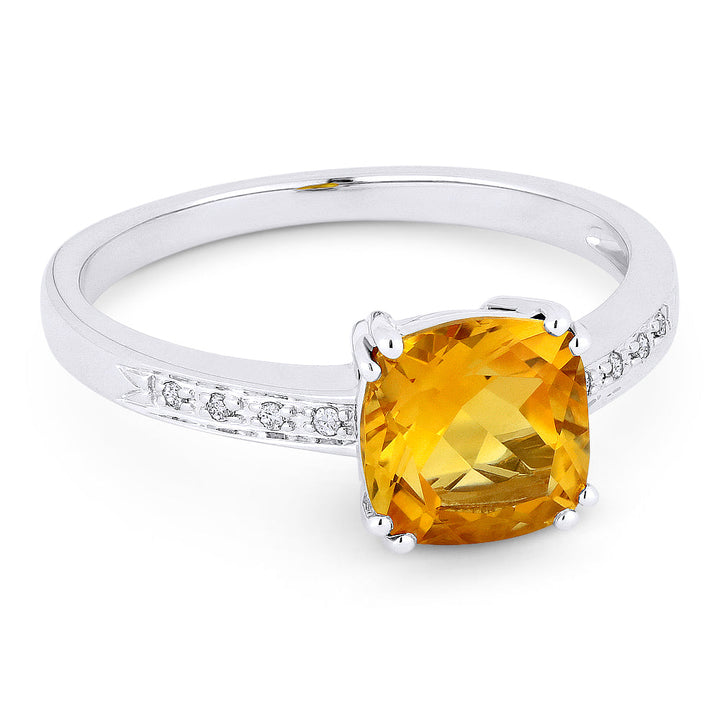 Beautiful Hand Crafted 14K White Gold 7MM Citrine And Diamond Essentials Collection Ring