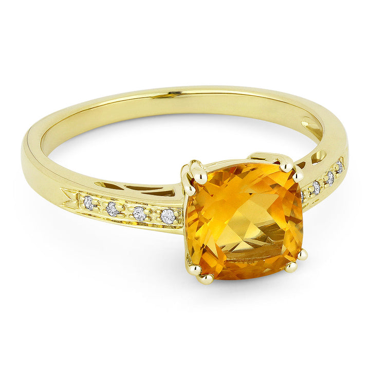 Beautiful Hand Crafted 14K Yellow Gold 7MM Citrine And Diamond Essentials Collection Ring