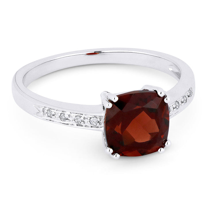 Beautiful Hand Crafted 14K White Gold 7MM Garnet And Diamond Essentials Collection Ring