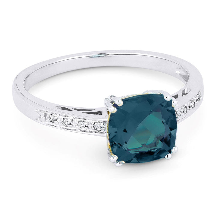 Beautiful Hand Crafted 14K White Gold 7MM London Blue Topaz And Diamond Essentials Collection Ring