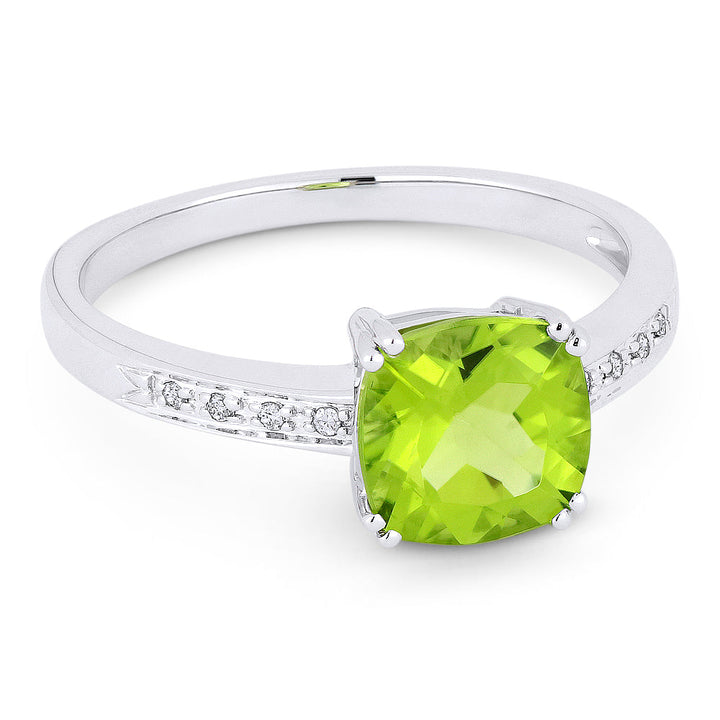 Beautiful Hand Crafted 14K White Gold 7MM Peridot And Diamond Essentials Collection Ring