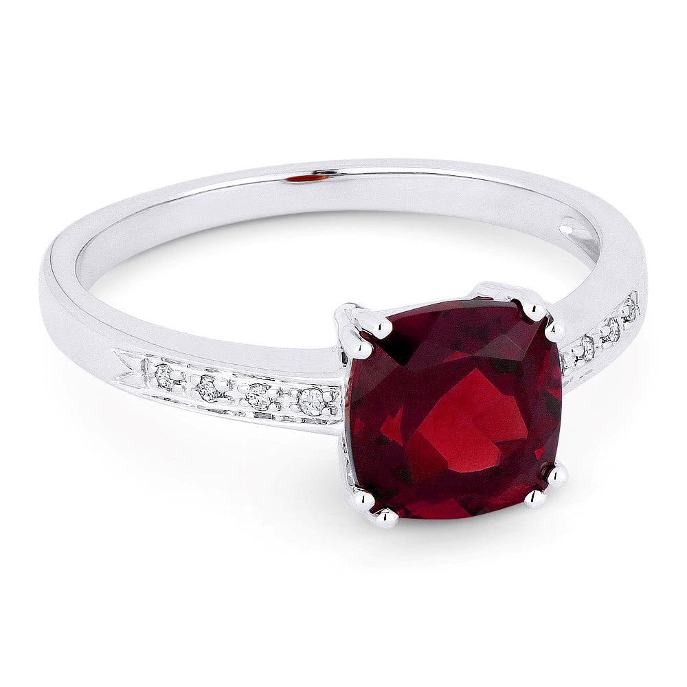Beautiful Hand Crafted 14K White Gold 7MM Created Ruby And Diamond Essentials Collection Ring