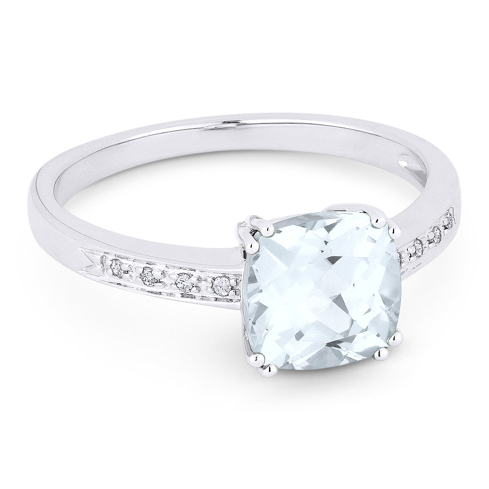 Beautiful Hand Crafted 14K White Gold 7MM White Topaz And Diamond Essentials Collection Ring