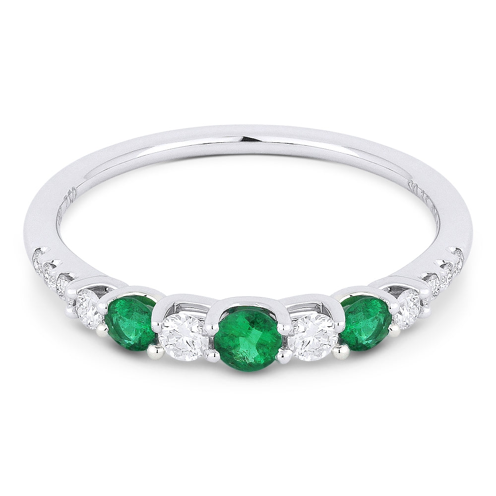 Beautiful Hand Crafted 14K White Gold  Emerald And Diamond Arianna Collection Ring