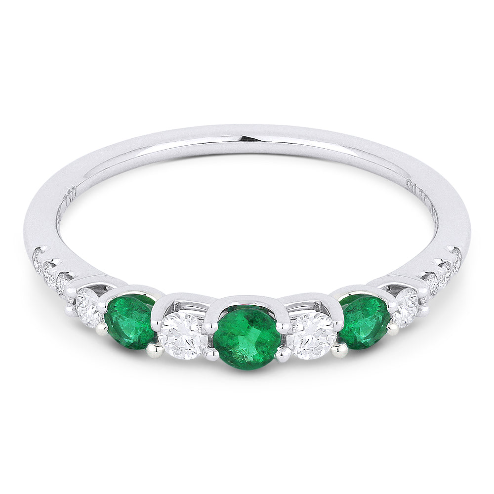 Beautiful Hand Crafted 14K White Gold  Emerald And Diamond Arianna Collection Ring