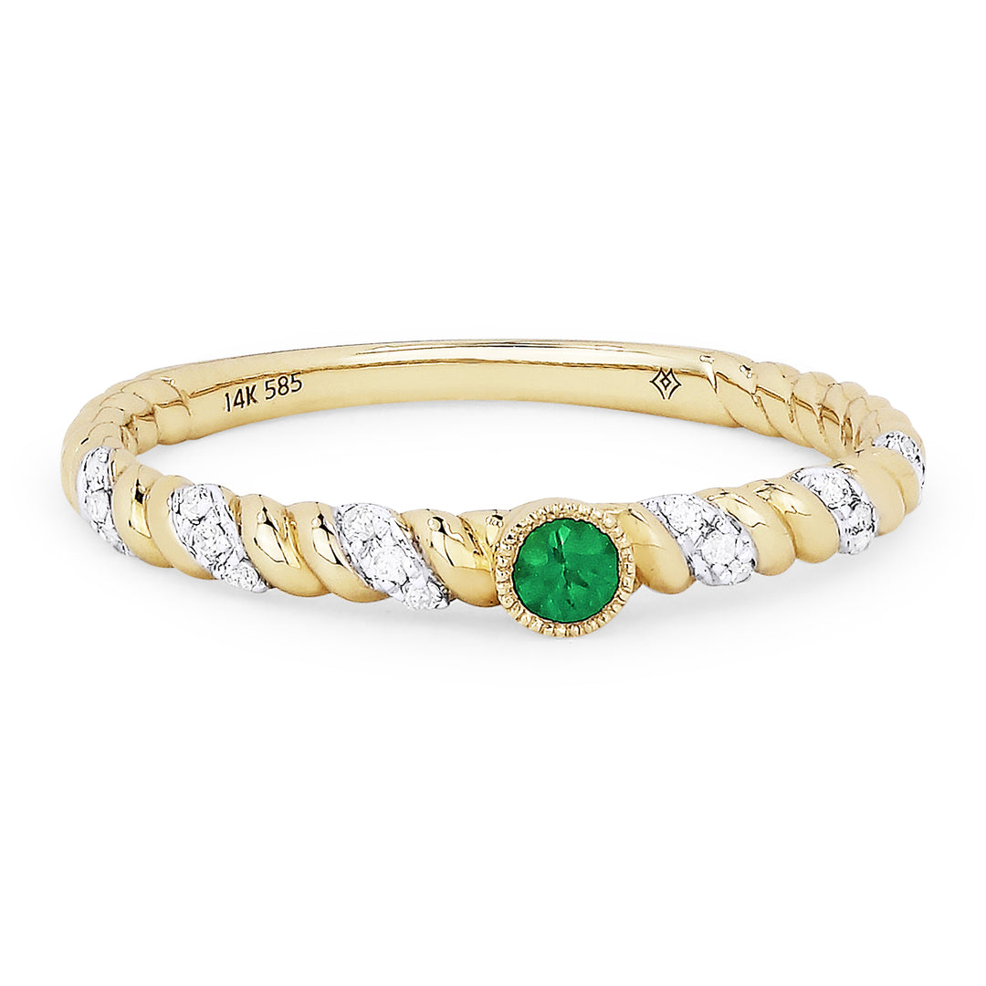 Beautiful Hand Crafted 14K Yellow Gold  Emerald And Diamond Arianna Collection Ring