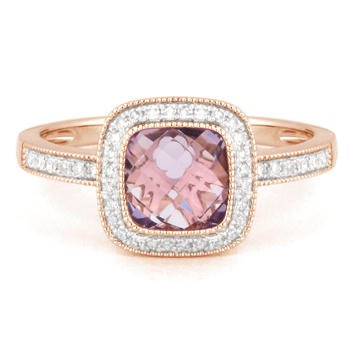 Beautiful Hand Crafted 14K Rose Gold 7MM Pink Amethyst And Diamond Eclectica Collection Ring