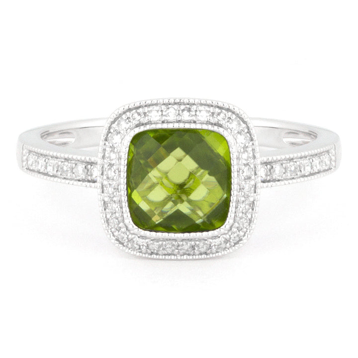 Beautiful Hand Crafted 14K White Gold 7MM Peridot And Diamond Eclectica Collection Ring