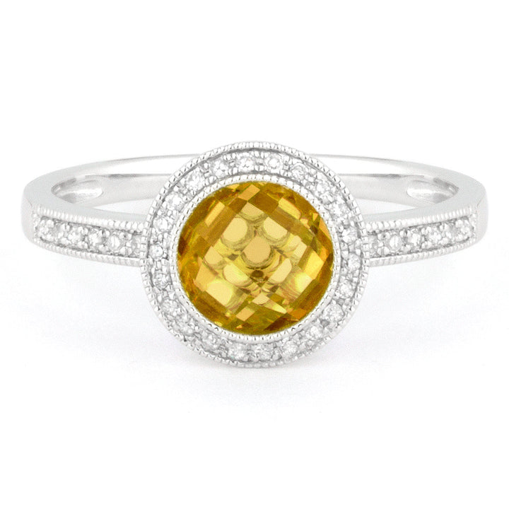 Beautiful Hand Crafted 14K White Gold 7MM Citrine And Diamond Eclectica Collection Ring