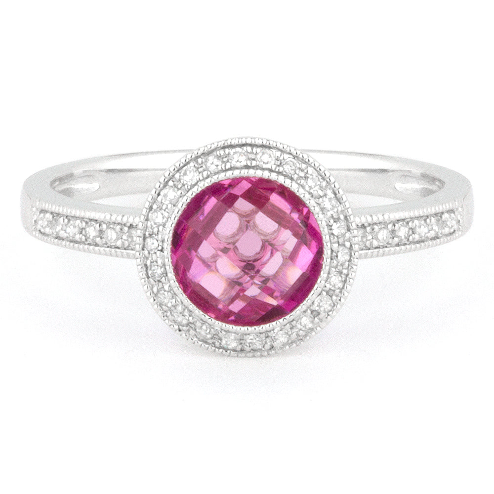 Beautiful Hand Crafted 14K White Gold 7MM Created Pink Sapphire And Diamond Eclectica Collection Ring