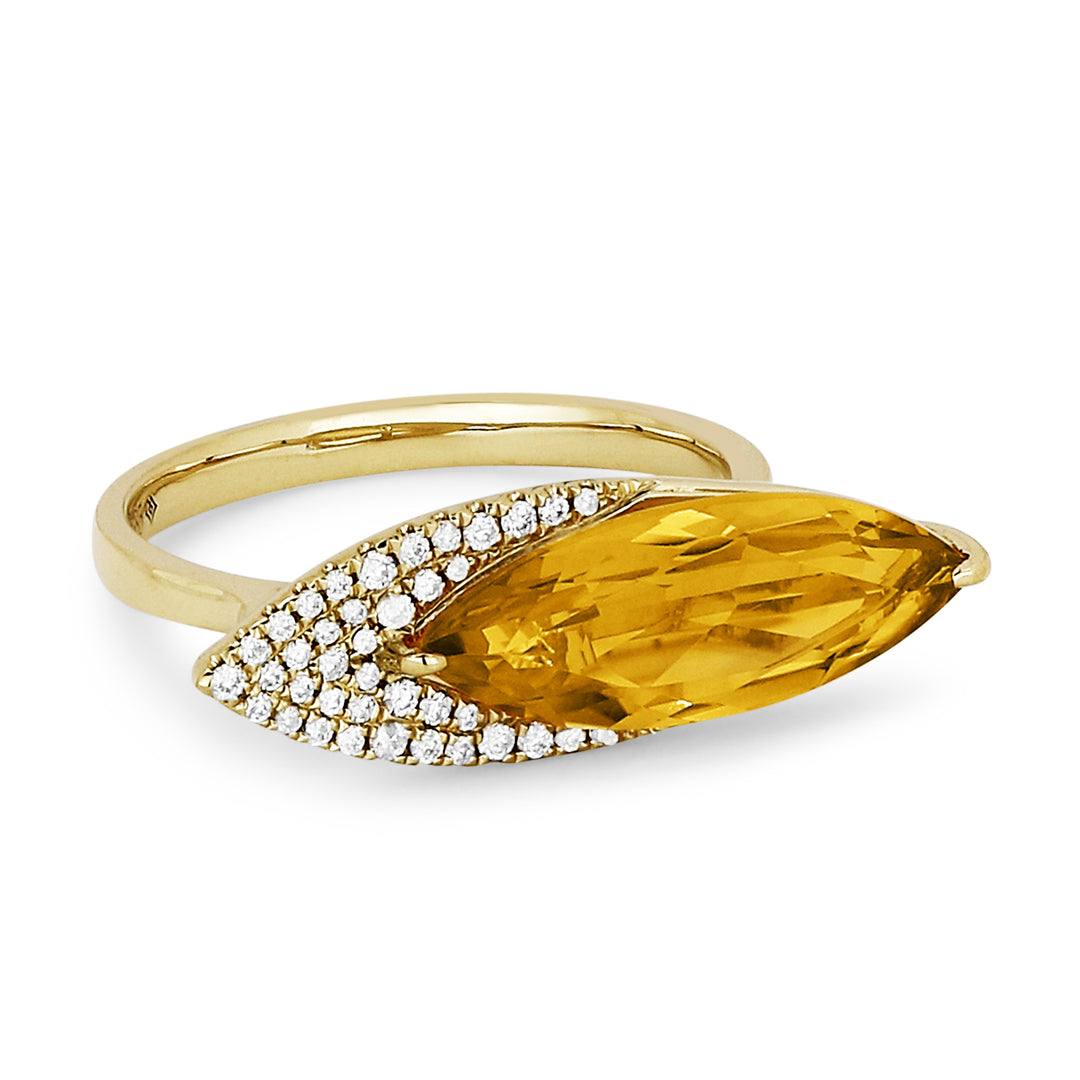 Beautiful Hand Crafted 14K Yellow Gold 17X6MM Citrine And Diamond Eclectica Collection Ring