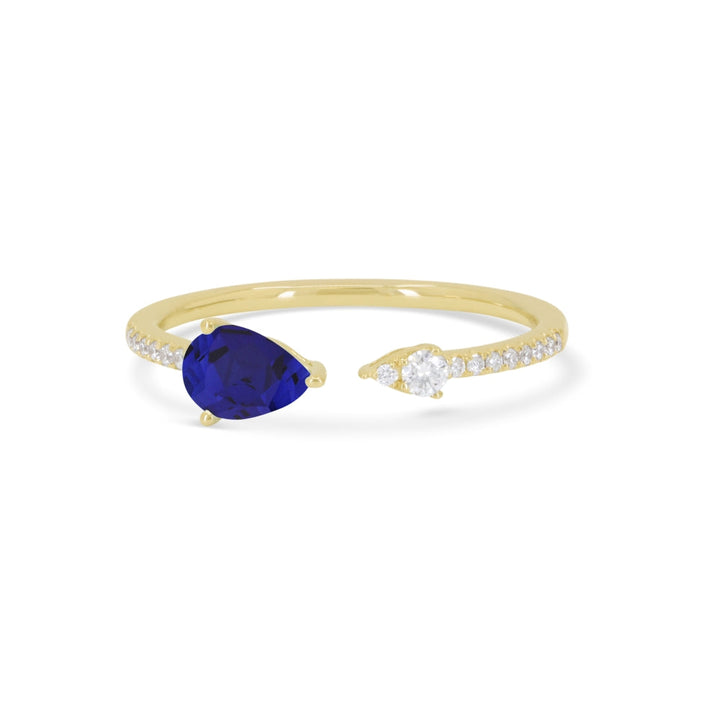 Beautiful Hand Crafted 14K Yellow Gold  Created Sapphire And Diamond Essentials Collection Ring