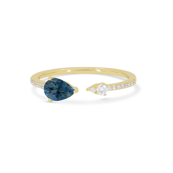 Beautiful Hand Crafted 14K Yellow Gold  London Blue Topaz And Diamond Essentials Collection Ring