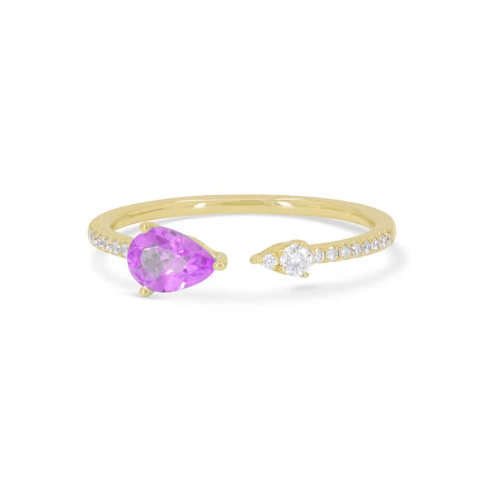 Beautiful Hand Crafted 14K Yellow Gold  Created Pink Sapphire And Diamond Essentials Collection Ring