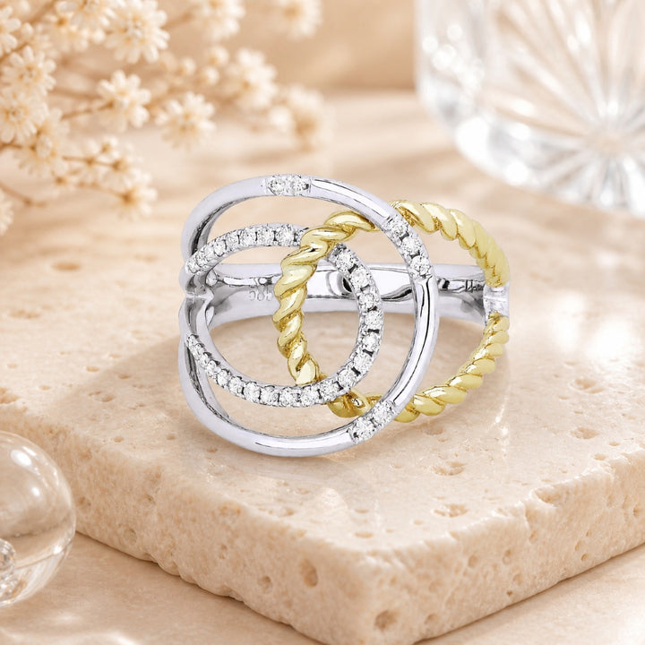 R1138 - 14K Two Tone Gold Diamond Cocktail Ring