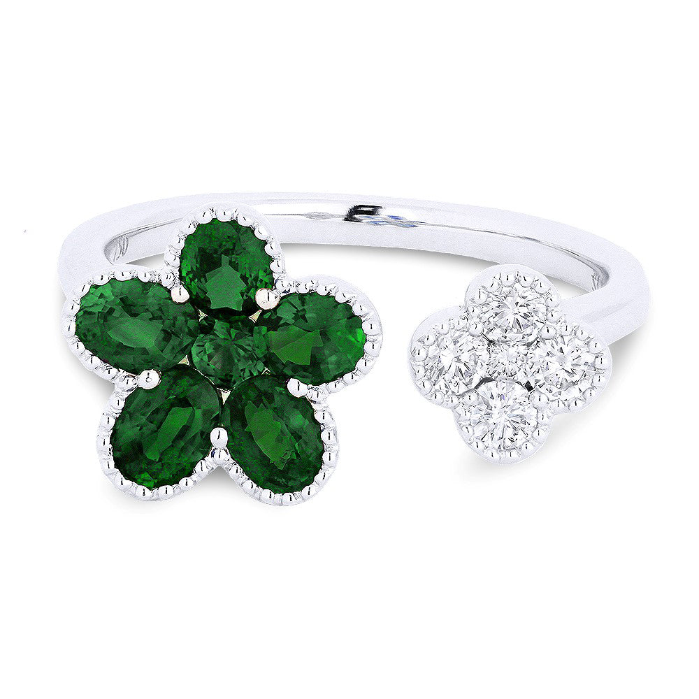 Beautiful Hand Crafted 18K White Gold  Emerald And Diamond Arianna Collection Ring