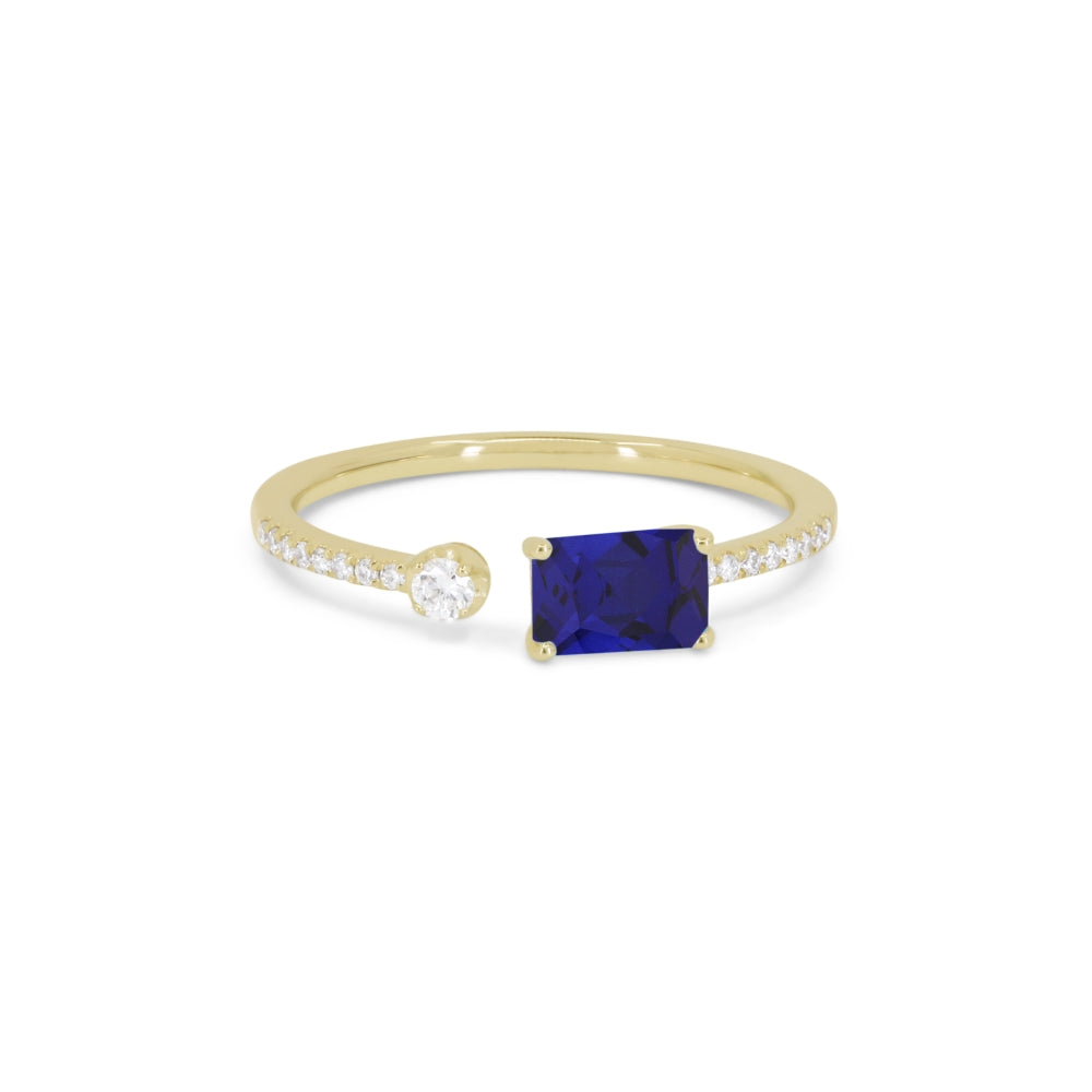 Beautiful Hand Crafted 14K Yellow Gold  Created Sapphire And Diamond Essentials Collection Ring