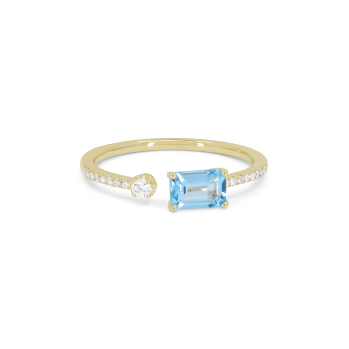 Beautiful Hand Crafted 14K Yellow Gold  Swiss Blue Topaz And Diamond Essentials Collection Ring
