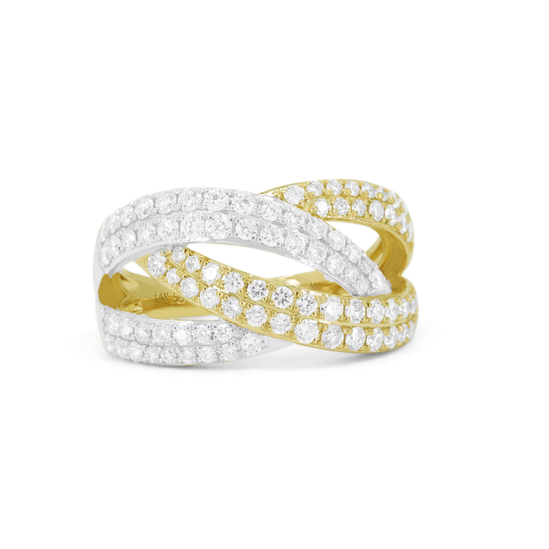 Beautiful Hand Crafted 14K Two Tone Gold White Diamond Milano Collection Ring