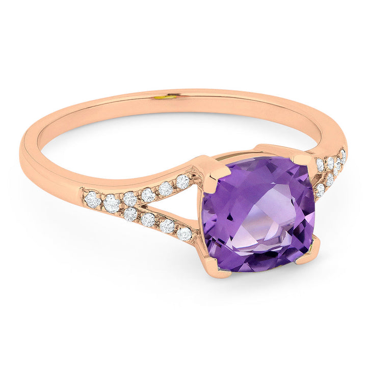 Beautiful Hand Crafted 14K Rose Gold 6MM Amethyst And Diamond Essentials Collection Ring