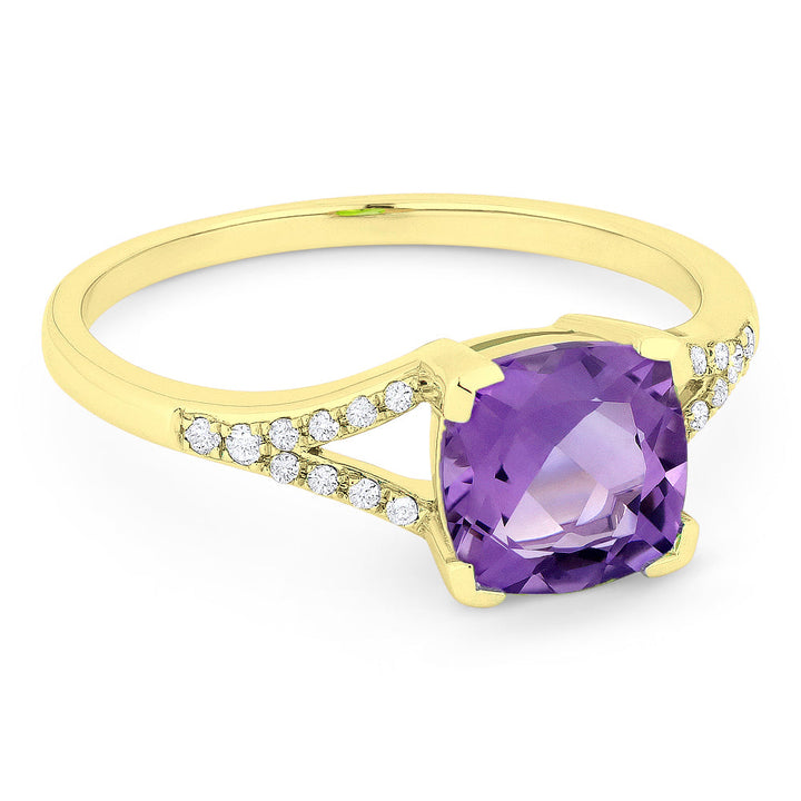 Beautiful Hand Crafted 14K Yellow Gold 6MM Amethyst And Diamond Essentials Collection Ring