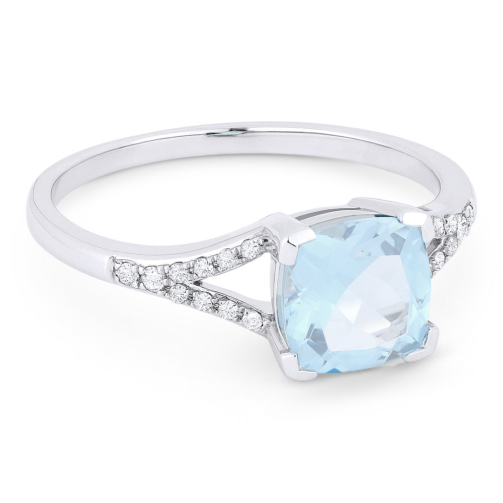 Beautiful Hand Crafted 14K White Gold 6MM Aquamarine And Diamond Essentials Collection Ring