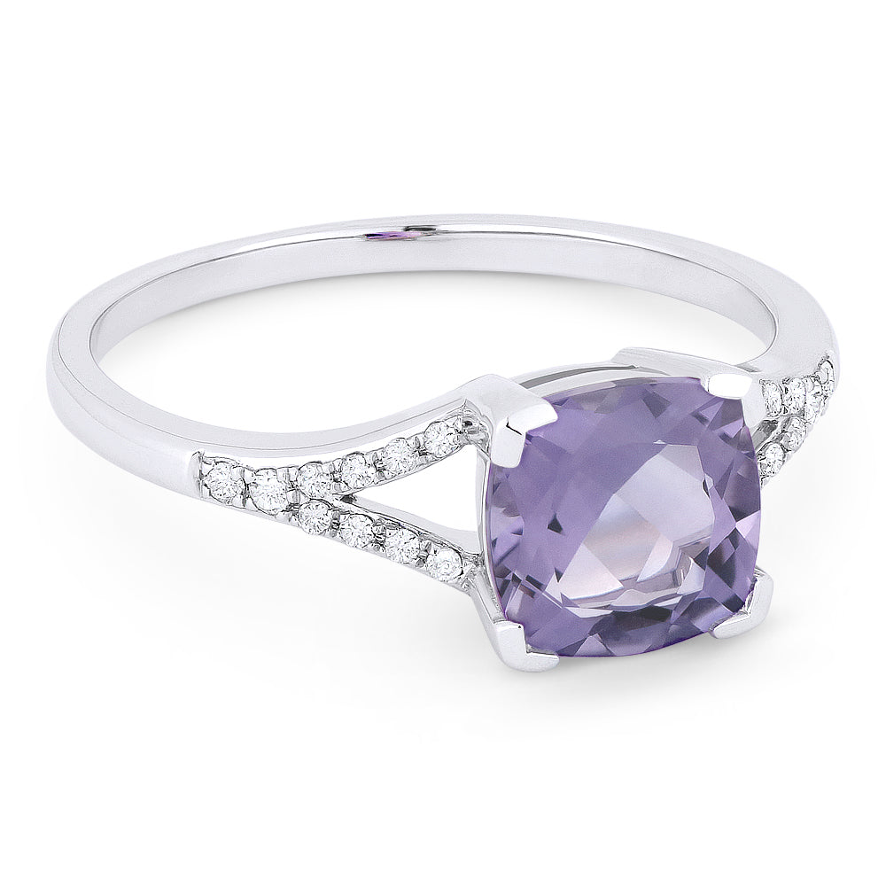 Beautiful Hand Crafted 14K White Gold 6MM Created Alexandrite And Diamond Essentials Collection Ring