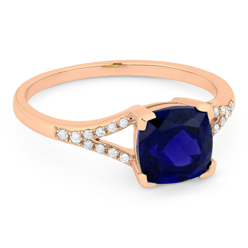 Beautiful Hand Crafted 14K Rose Gold 6MM Created Sapphire And Diamond Essentials Collection Ring