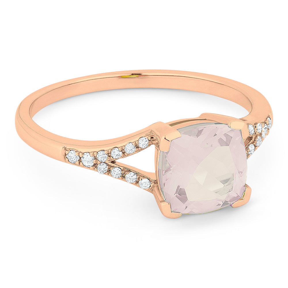 Beautiful Hand Crafted 14K Rose Gold 6MM Created Morganite And Diamond Essentials Collection Ring