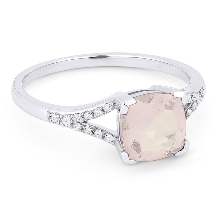 Beautiful Hand Crafted 14K White Gold 6MM Created Morganite And Diamond Essentials Collection Ring