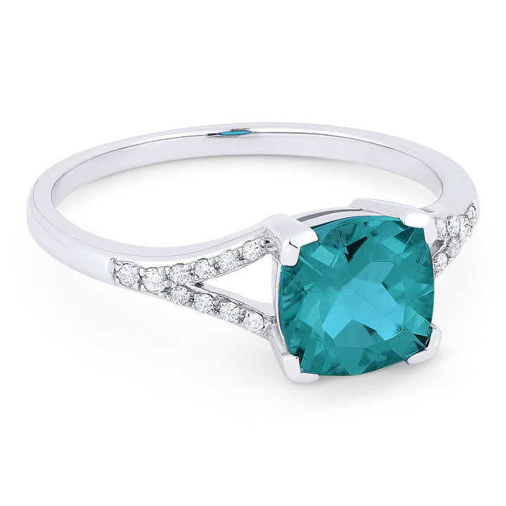 Beautiful Hand Crafted 14K White Gold 6MM Created Tourmaline Paraiba And Diamond Essentials Collection Ring