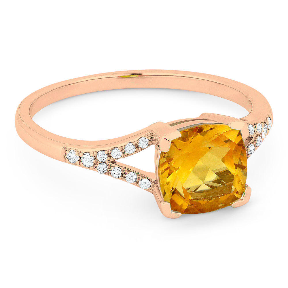 Beautiful Hand Crafted 14K Rose Gold 6MM Citrine And Diamond Essentials Collection Ring