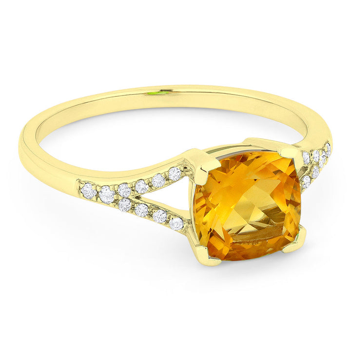 Beautiful Hand Crafted 14K Yellow Gold 6MM Citrine And Diamond Essentials Collection Ring