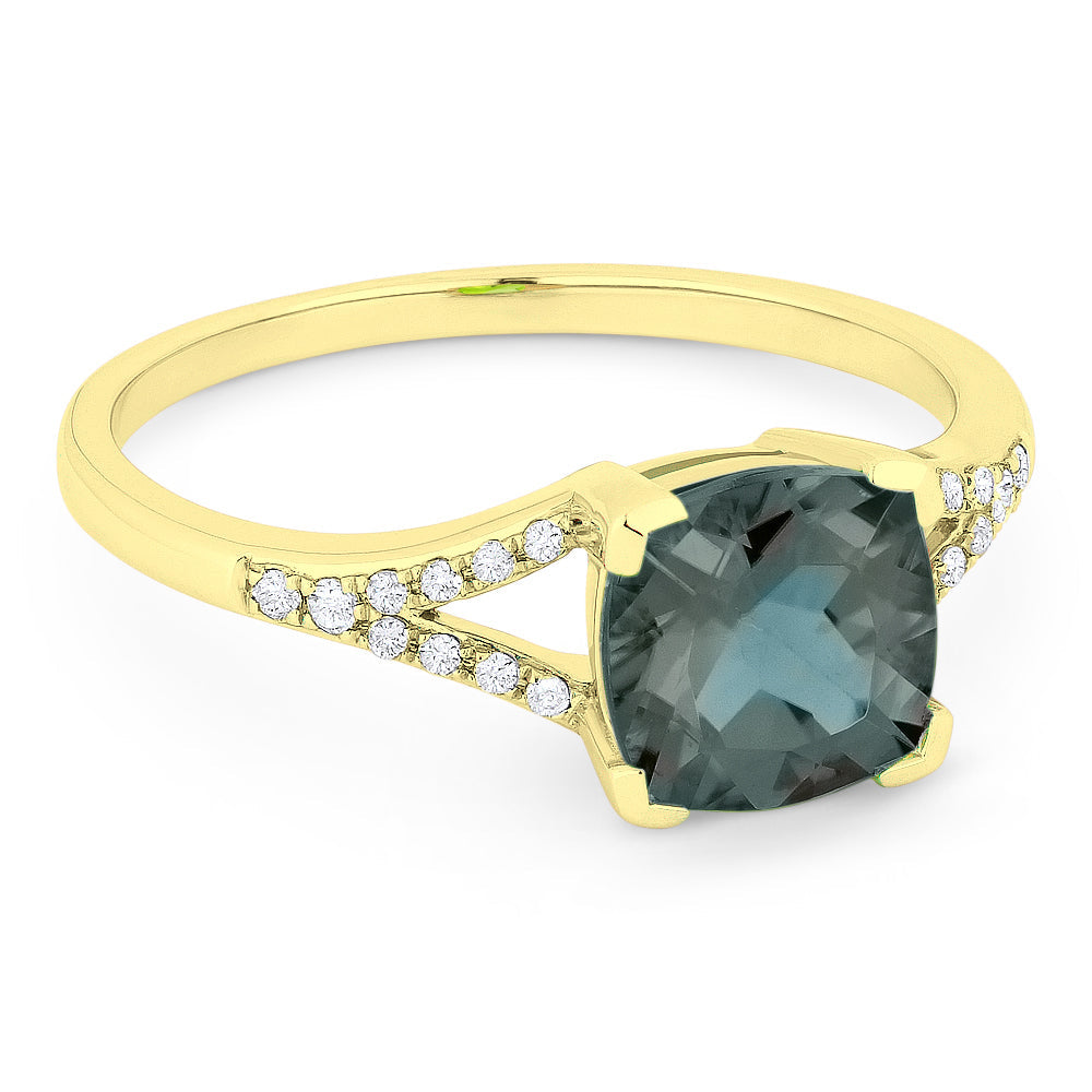 Beautiful Hand Crafted 14K Yellow Gold 6MM Created Green Spinel And Diamond Essentials Collection Ring