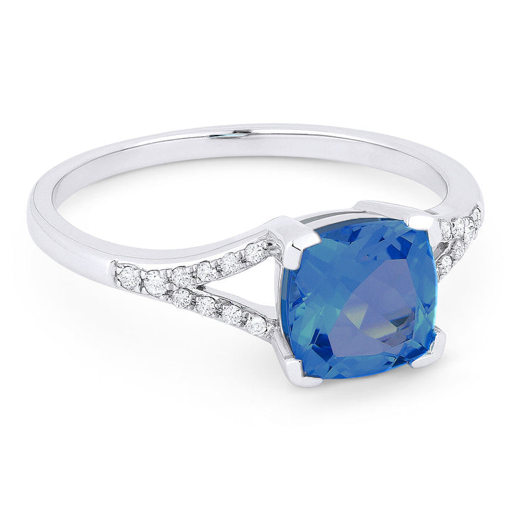 Beautiful Hand Crafted 14K White Gold 6MM London Blue Topaz And Diamond Essentials Collection Ring