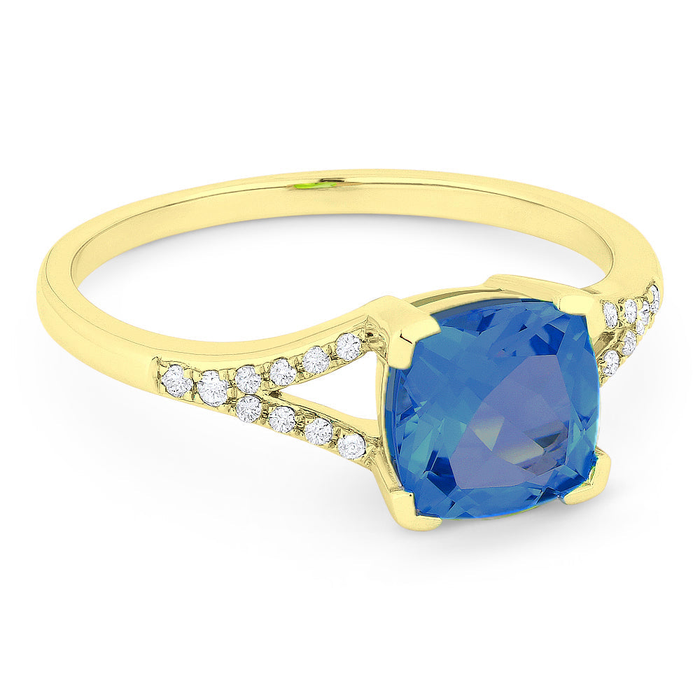 Beautiful Hand Crafted 14K Yellow Gold 6MM London Blue Topaz And Diamond Essentials Collection Ring