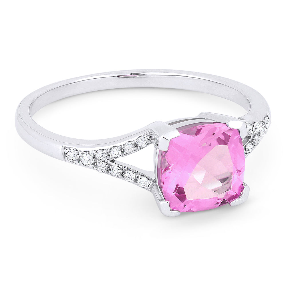 Beautiful Hand Crafted 14K White Gold 6MM Created Pink Sapphire And Diamond Essentials Collection Ring