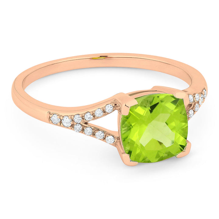 Beautiful Hand Crafted 14K Rose Gold 6MM Peridot And Diamond Essentials Collection Ring