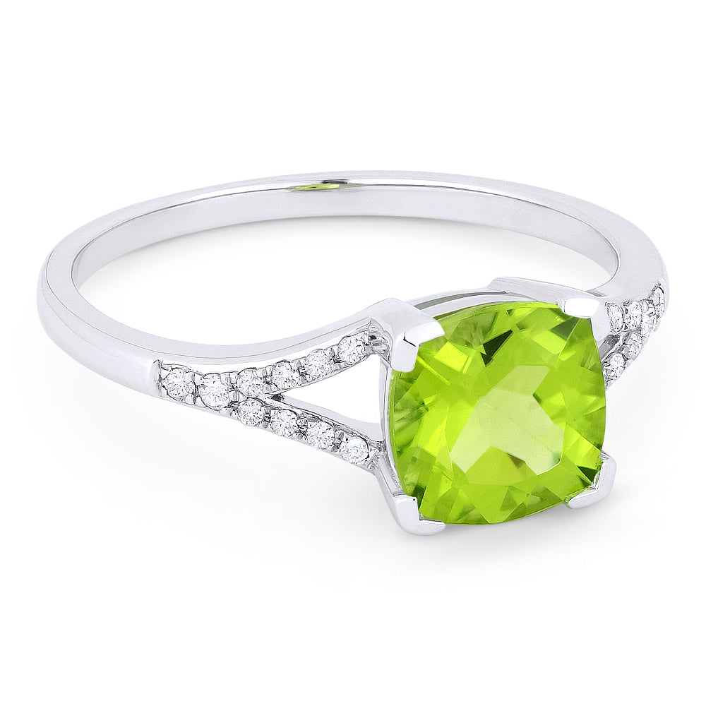 Beautiful Hand Crafted 14K White Gold 6MM Peridot And Diamond Essentials Collection Ring