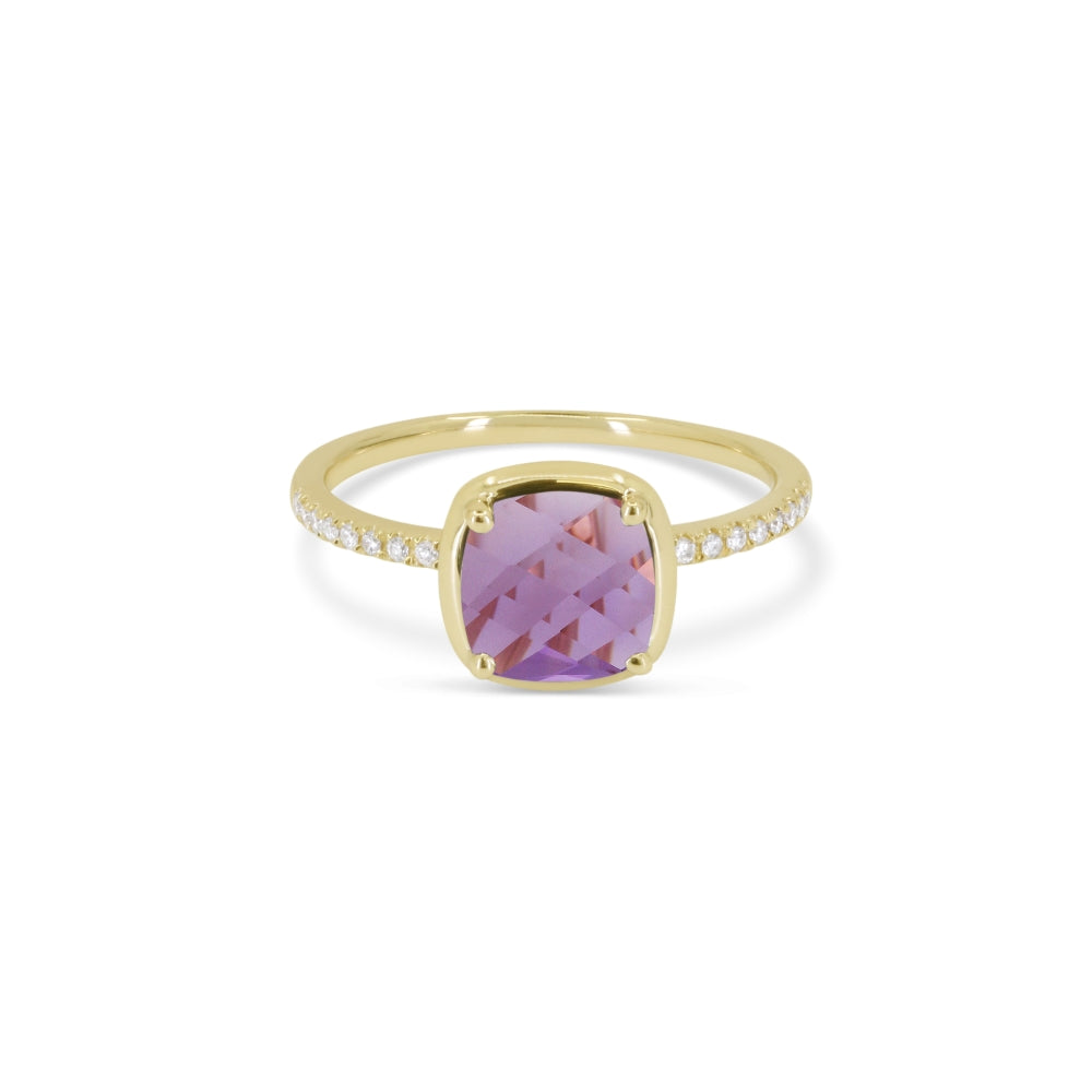 Beautiful Hand Crafted 14K Yellow Gold  Amethyst And Diamond Milano Collection Ring