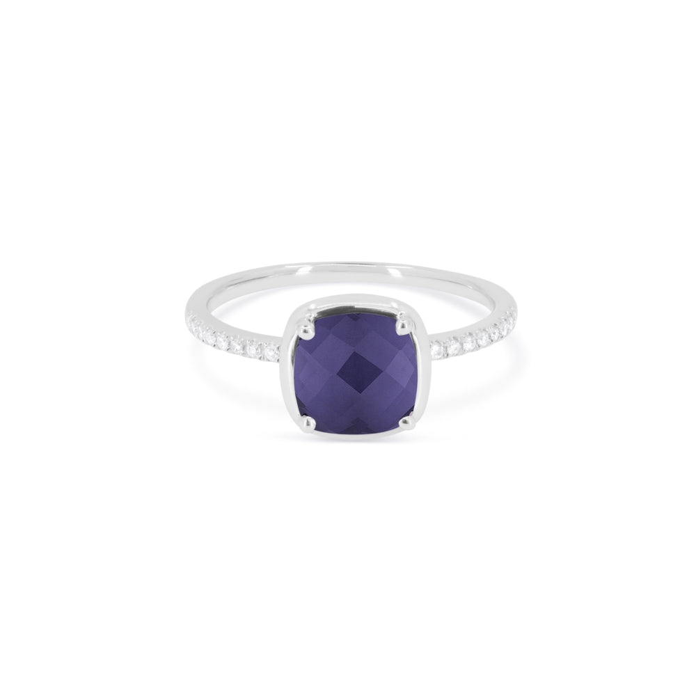 Beautiful Hand Crafted 14K White Gold  Created Alexandrite And Diamond Essentials Collection Ring