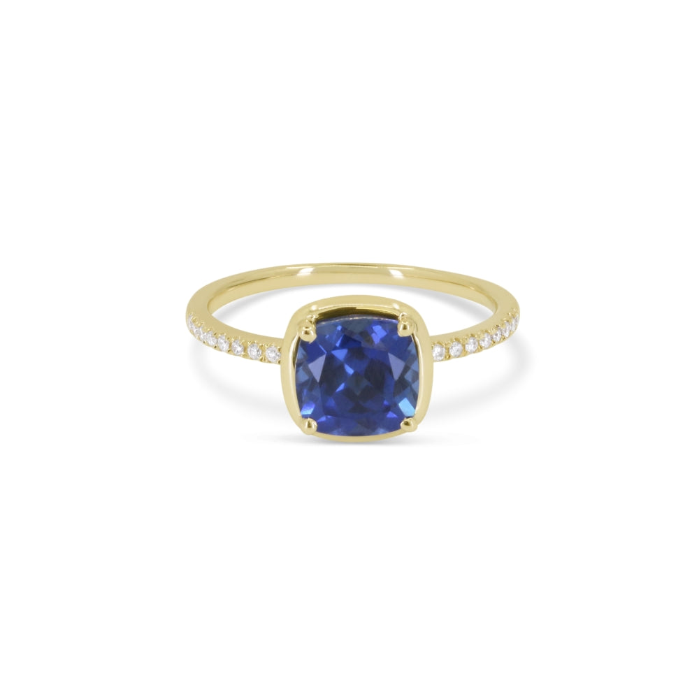 Beautiful Hand Crafted 14K Yellow Gold  Created Sapphire And Diamond Essentials Collection Ring