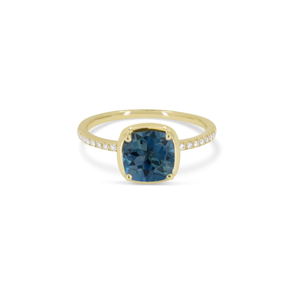 Beautiful Hand Crafted 14K Yellow Gold  London Blue Topaz And Diamond Essentials Collection Ring