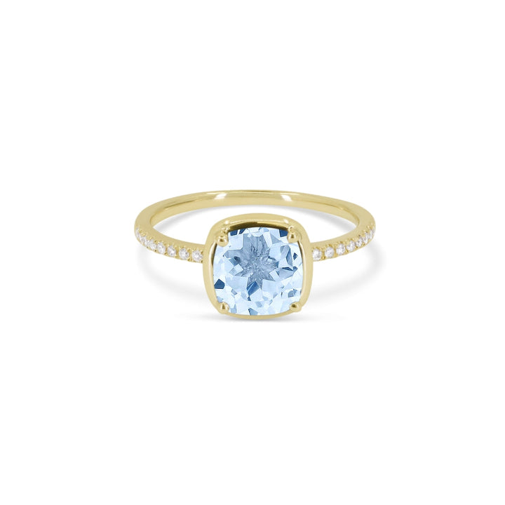 Beautiful Hand Crafted 14K Yellow Gold  Swiss Blue Topaz And Diamond Essentials Collection Ring