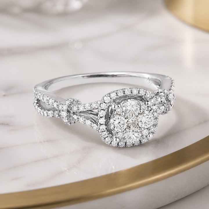 R1155 - 14K White Gold Diamond Round Ring