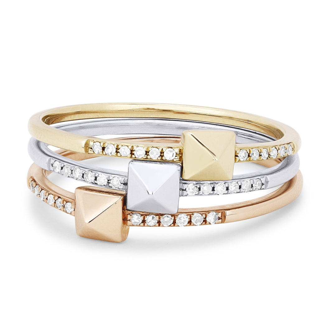 Beautiful Hand Crafted 14K Tri Color Gold White Diamond Milano Collection Ring